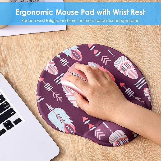 Ergonomic Mouse Pad with Wrist Support,Cute Mouse Pads with Wrist Rest,Comfortable Mouse Pad for Home Office Gaming Working Computers Laptop,Pain Relief with Non-Slip PU Base (Bohemia)