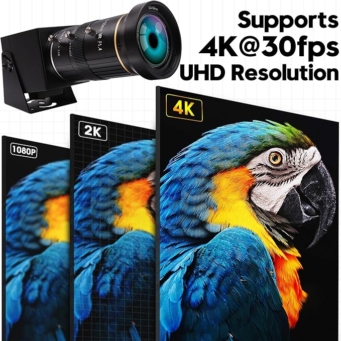 HDMI USB Webcam 4K Camera Simultaneous Output Video Conference 10X Optical Zoom Lens Close up Computer Web Cam for Webcast Industrial Inspection Education Training Camera