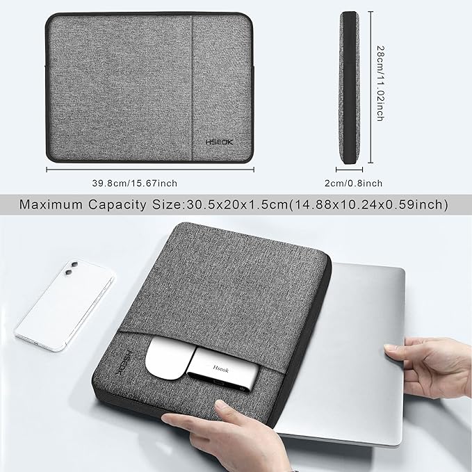 Hseok Laptop Sleeve 15.6 16 inch Case Compatible with MacBook Neo 16, MacBook Pro 16" M5/M4/M3/M2/M1, MacBook Air Pro 15", XPS 16, Most 15" 15.6" 16" Notebooks,Gray&Black