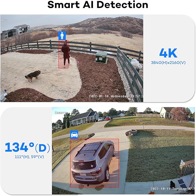 ONWOTE 4K 8MP PoE IP Security Camera, AI Human Vehicle Detection, 3840x2160 8 Megapixels, 134° FoV, Video Audio, Indoor Outdoor, Commercial Wired Camera for Business