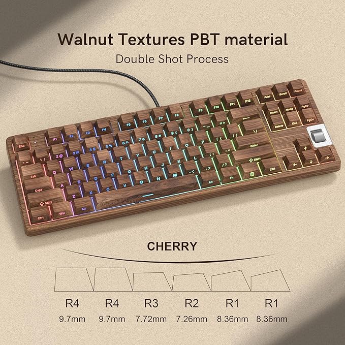 Womier Retro Wired TKL Mechanical Keyboard with Volume Wheel,75% Percent RGB Backlit Gaming Keyboard,Hot Swappable with PBT keycaps,Pre-lubed Stabilizer for Mac/Win,Wood Pattern Theme