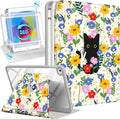 Uppuppy for iPad mini 4 Case for iPad mini 5th Generation Case - 360 Rotating Stand Folio Smart Cover with Pencil Holder for Women Girls, Cat and Flowers for Apple Tablet Mini 7.9 inch 2019/2015