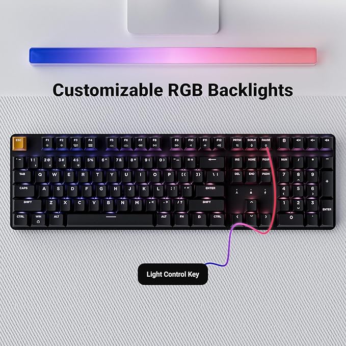 Keychron KJ5 Wireless Custom Mechanical Keyboard, 2.4 GHz Bluetooth QMK Full-Size Layout RGB, Hot-swappable Red Switch Compatible with Mac Windows Linux, 3750mAh Fast Charge Battery for Gaming - Black