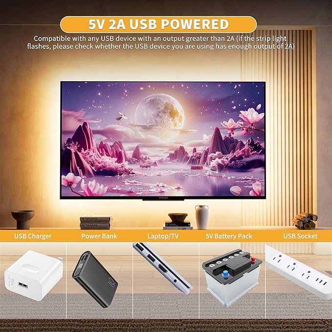 PAUTIX 5V USB COB LED Strip Lights UL-Listed Dotless LED Lights with RF Remote,6.56ft Dimmable 3000K Warm White TV Backlight,Flexible Under Cabinet Tape Lights for Bedroom,Kitchen,Shelves Lighting