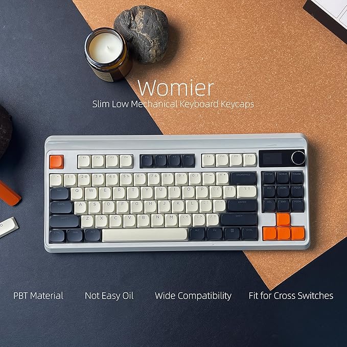 Womier Low Profile Keycaps - PBT Shine Through Keycaps 60 65 75 100 Percent, Retro Keyboard Key caps Full Size for Cherry Gateron MX Switches Mechanical Keyboard, Retro Carbon Color
