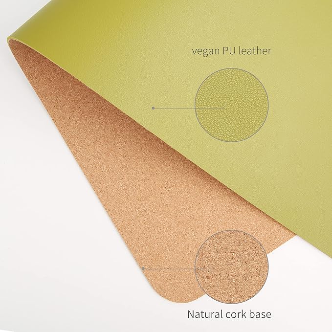 RENMTURE Dual-Sided Mouse Pad, Natural Cork & PU Leather Large Desk Pad for Office and Home Work, Desk Protector Non-Slip, Waterproof, Easy Clean (Olive Green, 23.6" x 13.7")