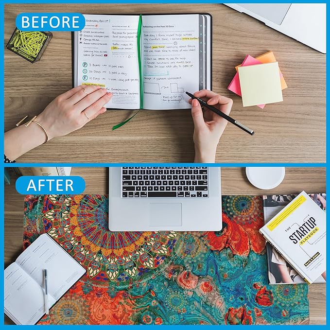 Vintage Art Mandala Large Gaming Mouse Pad,Waterproof Desk Mat for Desktop,Non-Slip Rubber Base Mousepad with Stitched Edges for Laptop Office and Home 35.4X15.7 Inch