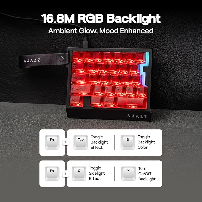 MechLands AJAZZ AK029 One Handed Gaming Keyboard, 8Khz Polling, 29 Keys Rapid Fast Wired Keyboard, SOCD & DKS, Magnetic Switch, Adjustable Actuation, RGB Backlits, Aluminum Plate (Red Transparent)