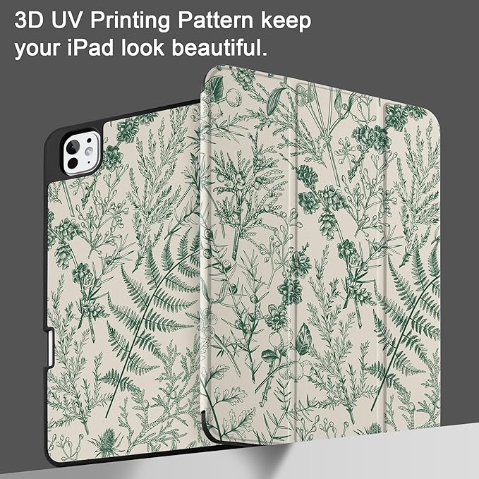 DONGKE Case for iPad Pro 11 inch (M5 2025 / M4 2024, 6th & 5th Generation) – [Built-in Pencil Holder] Ultra Slim PU Leather Trifold Stand Cover with Soft TPU Back, Auto Wake/Sleep, Plant & Berry