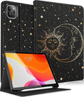 Uppuppy for iPad Pro 12.9 Case, Kids Folio PU Leather Cover with Apple Pencil Holder, Auto Sleep/Wake, Adjustable Angles, for iPad Pro 12.9 6th/5th/4th/3rd Gen, Sun Moon Black