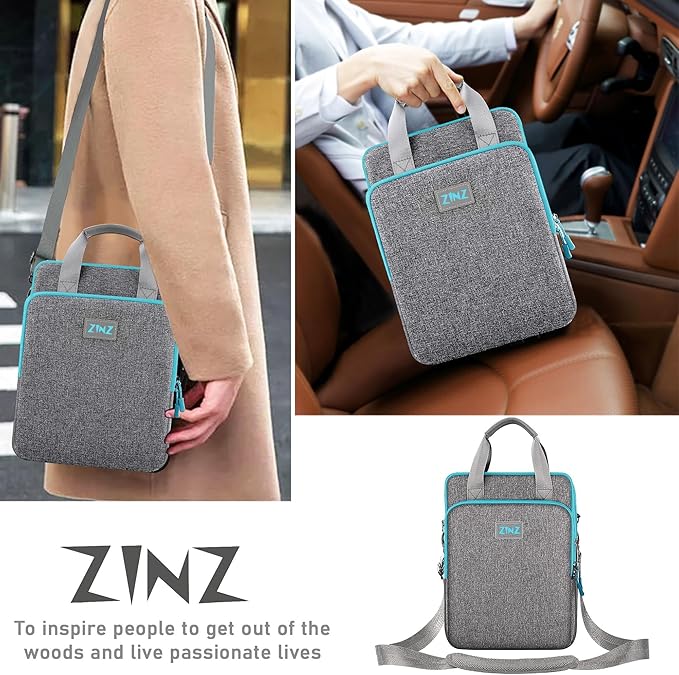 ZINZ Laptop Shoulder Bag 12.3-13 inch Case Sleeve, Expandable Handbag with Valuables Compartment Compatible with MacBook Air/Pro/Neo 13", iPad 12.9"/13"/11", Shockproof,Gray-Blue edge