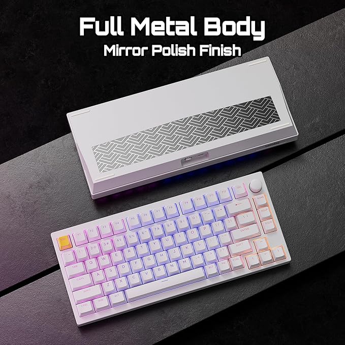 LEMOKEY P1 HE 75% Wireless Custom Mechanical Gaming Keyboard with Gateron Double-Rail Magnetic Switches Knob Version, QMK 2.4 GHz Bluetooth 5.2 RGB Backlight Compatible with Mac Windows Linux - White