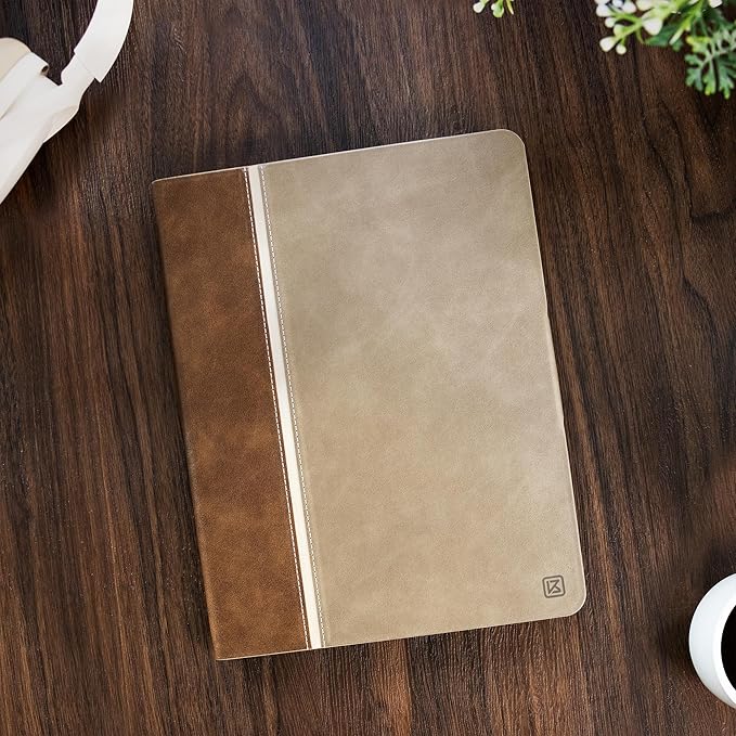 KingBlanc Case for iPad Pro 13 inch (M5 2025/M4 2024) with Pencil Holder, Vegan Leather Stand Cover, Auto Sleep/Wake, Support Pencil Pro/(USB-C), Viewing/Writing Angles, Vintage Notebook Style, Beige
