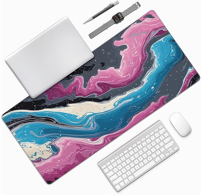 Gaming Mouse Pad, Abstract Fluid Design, 35.4 x 15.7 Inches, Non-Slip Rubber Base, Washable Desk Mat for Office and Gaming