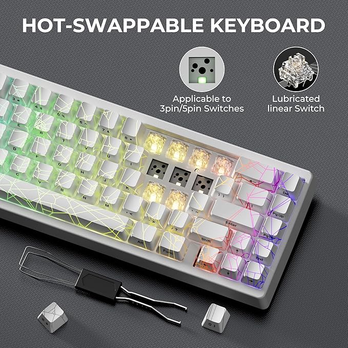HITIME x XVX M67 Wireless 60% Percent Keyboard, QMK/VIA Gaming Keyboard, Tri-Mode Thocky Creamy Mechanical Key Board, Hot Swappable Gasket Mount RGB IMD Tech for Win/Mac, Spider Web Theme, White
