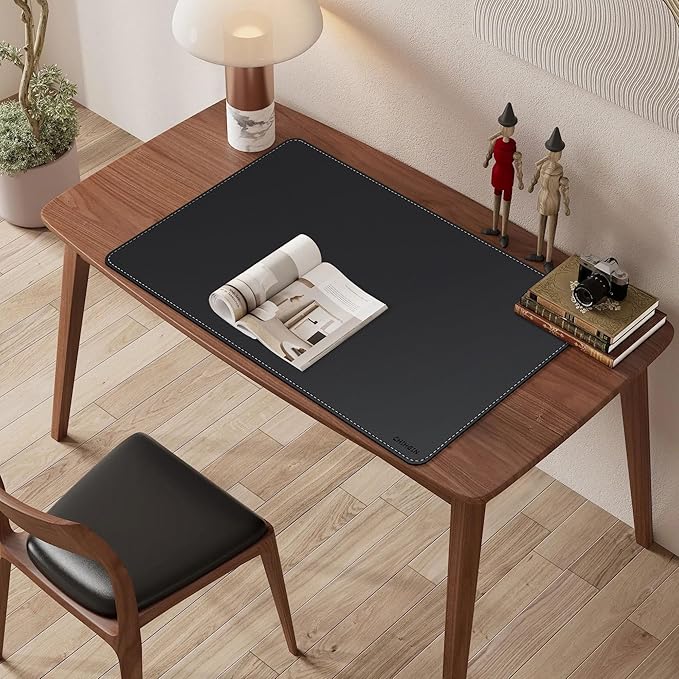 Chihein 32" x 20" Desk Mat with Cork & PU Leather, Dual Sided Desk Pad, Waterproof Computer Desk Mat for Gaming, Office, Home (Black)