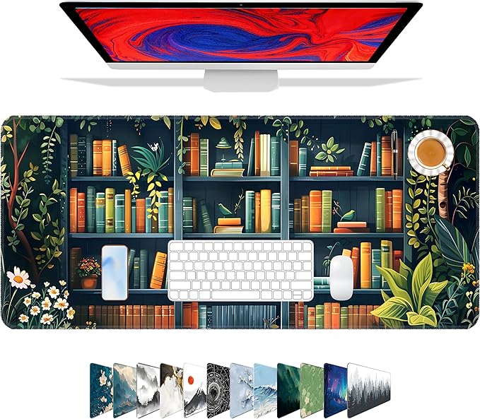Galdas Gaming Mouse Pad XXL XL Large Long Extended Big Mousepad Non-Slip Rubber Keyboard Mouse Pad with Stitched Edges for Laptop Home Office (31.5x11.8x0.08 Inch) -Books