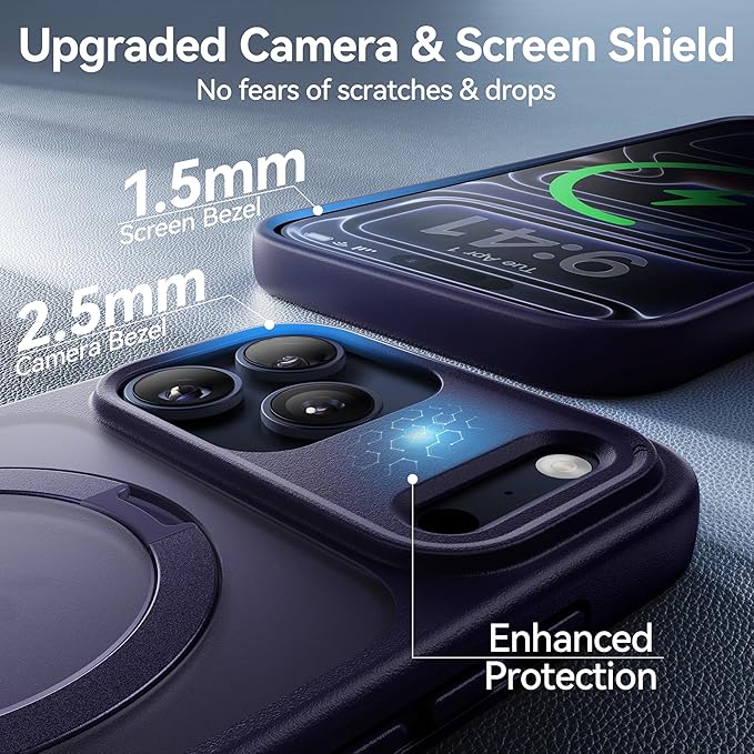 CASEKOO Ultra-Magnetic Stand for iPhone 17 Pro Case [Military Drop Protection] [Compatible with MagSafe] Shockproof Translucent Matte Slim Ring for iPhone 17 Pro Phone Case 6.3", Purple