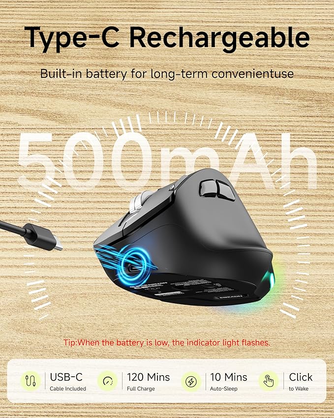 EWEADN C2 Ergonomic Wireless Mouse, 2.4G & Bluetooth Mouse for Laptop, Silent Click Dul-Mode Rechargeable Computer Mouse, 5 DPI Levels Optical Mice with RGB for Laptop, PC, Mac, Windows - White