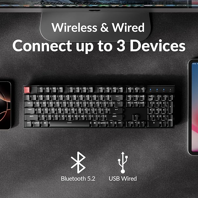 Keychron K10 Version 2 Full Size 104 Keys Bluetooth Wireless Mechanical Gaming Keyboard for Mac Windows Super Brown Switch White LED Backlight/USB C Wired Computer Keyboard