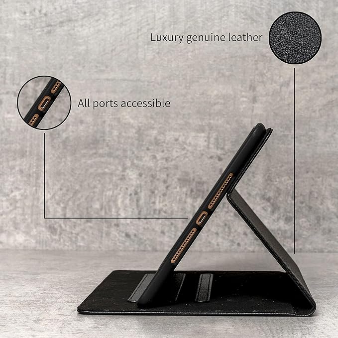 Porter Riley - Leather Case Compatible with iPad Pro 13" - M5 / M4 (2025/2024) Release. Premium Genuine Leather Stand/Cover/Flip Case (Pure Black)