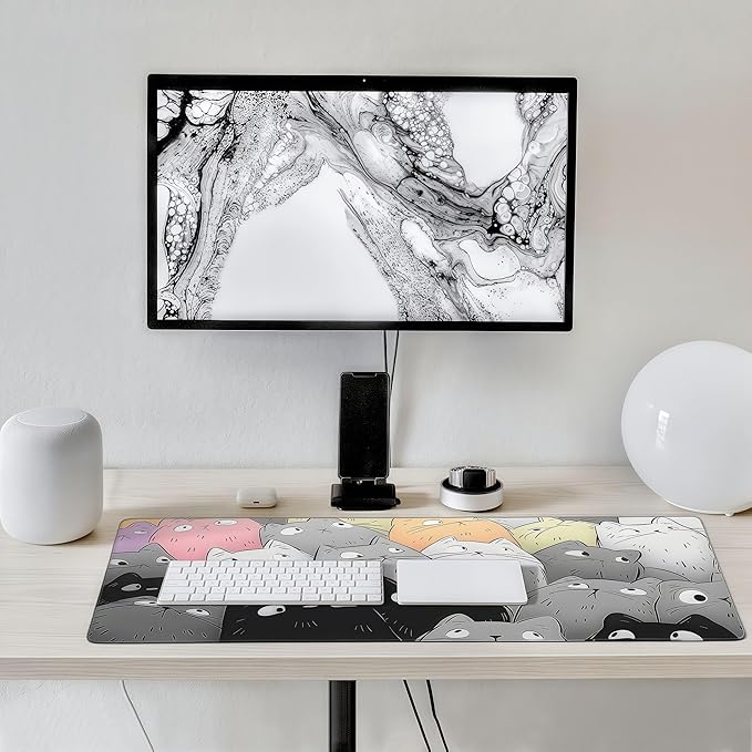 Large Mouse Pad with Cute Cat Design, Non-Slip Rubber Desk Mat, Rectangular Gaming Office Keyboard Pad, 35.4x15.7 Inches
