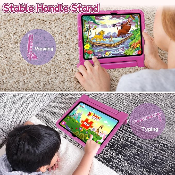 Kids Case for iPad A16 11th (2025)/iPad 10th Gen (2022) with Pencil Holder & Handle Stand, Super Protection EVA Toddler-Friendly Cover for iPad 11"(A16)/10th Generation 10.9"-Rose Red