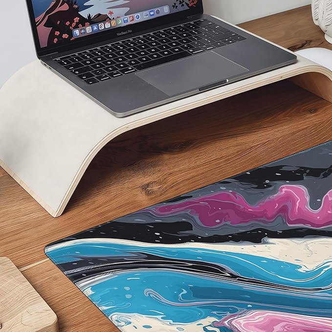 Gaming Mouse Pad, Abstract Fluid Design, 35.4 x 15.7 Inches, Non-Slip Rubber Base, Washable Desk Mat for Office and Gaming