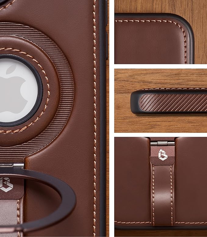 Butaiga for iPhone 15 Pro Max Leather Case with Stand, Anti-Slip Grip Ring, Fits for MagSafe (Cocoa, iPhone 15 Pro Max)