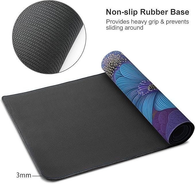Vibrant Purple Daisy Mouse Pad, Large Desk Mat with Colorful Floral Design, 35.4 x 15.7 Inches, Rubber Base for Office, Gaming, and Laptop