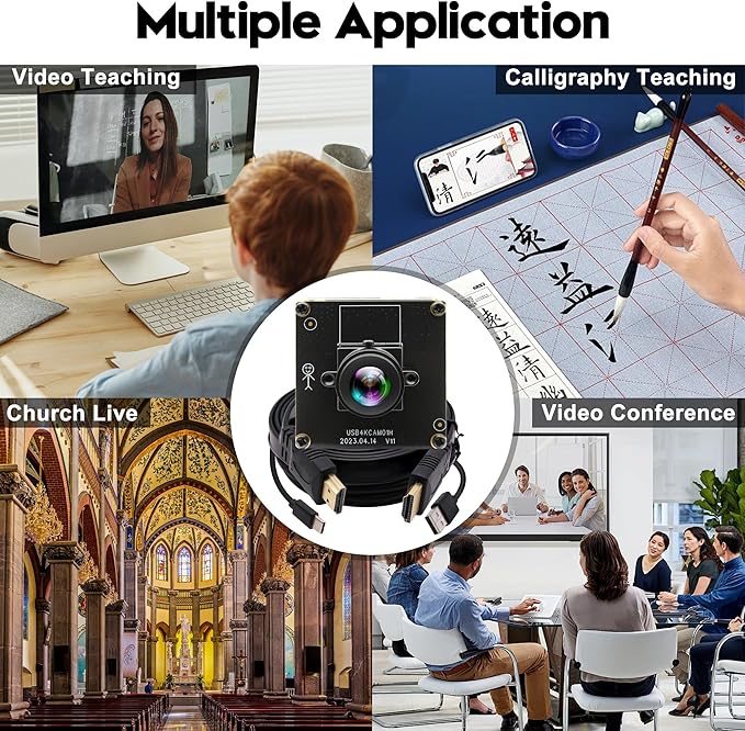 HDMI USB Camera 4K USB Camera Module with Fisheye Lens 2X Digital Zoom Simultaneously Output PC Camera UVC USB2.0 Lightburn USB Camera for Raspberry Pi Jetson Nano