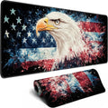 American Flag Eagle Mouse Pad Gaming Desk Pad Independence Day Extra Large XL Mousepad (31.5x11.8 in), Desk Mat Pad Home Office Decor Stitched Edges Smooth Surface Non-Slip Bottom Mat