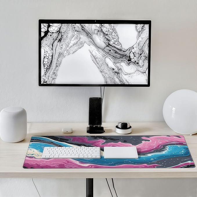 Gaming Mouse Pad, Abstract Fluid Design, 35.4 x 15.7 Inches, Non-Slip Rubber Base, Washable Desk Mat for Office and Gaming
