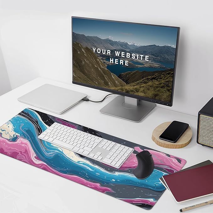 Gaming Mouse Pad, Abstract Fluid Design, 35.4 x 15.7 Inches, Non-Slip Rubber Base, Washable Desk Mat for Office and Gaming