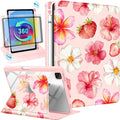 Uppuppy for iPad Air 11 inch Case(Air M4 2026, 8th Gen/M3 2025/M2)/Air 5th/4th Gen 10.9", for iPad Pro 11 inch Case(4th/3rd/2nd/1st Gen) - 360 Rotating Smart Folio Cover with Pencil Holder, Hibiscus