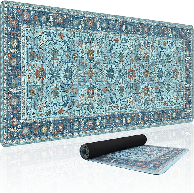 Baziabbo Blue Cute Desk Mat,XXL Extended Large Mouse Pad,Gaming Mousepad with Stitched Edge,Non-Slip Rubber Base Keyboard Desk Pad for Home Office Study Game (Blue-A)