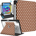 Uppuppy for iPad A16 Case for iPad 10th Generation Case 10.9 inch - 360 Degree Rotating Stand Folio Smart Cover with Pencil Holder for Women Girls, Brown Polka for Apple Tablet 10th 2022/11th 2025