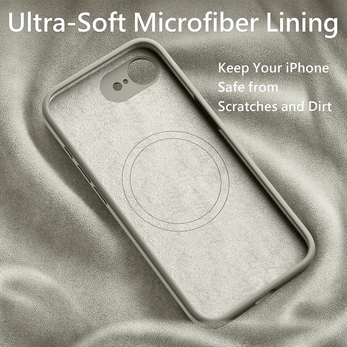 FireNova Magnetic for iPhone 17e Case/iPhone 16e Case, Compatible with MagSafe, [Silicone Camera Protection] Microfiber Lining Phone Case, 6.1", Stone