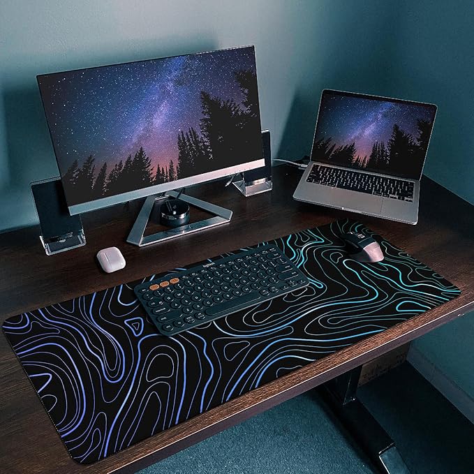 UJoowalk Topographic Mouse Pad Large, Gaming Mouse Pad, XL Mousepad, Keyboard and Mouse Pad, Desk Mat, 31.5 x 11.8 in, Black White Minimalist Contour for Office