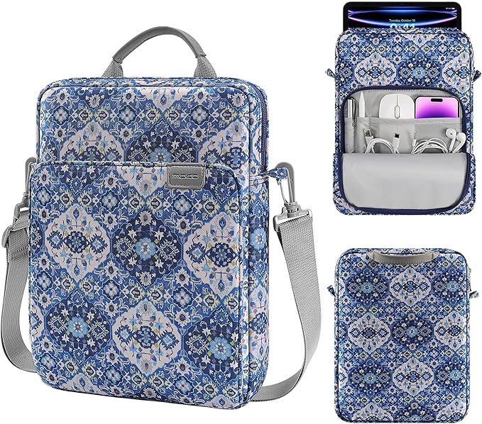 MoKo 9-11 Inch Tablet Sleeve Bag Handle Carrying Case with Shoulder Strap Fits iPad Pro/Air/A16 11 inch,iPad 10th 10.9,i-Pad 9/8/7th 10.2,iPadAir 5/4th 10.9,i-Pad 9.7,Tab S8/S9 11", Blue Bohemia
