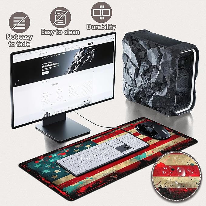 Gaming Mouse Pad - (31.5"×11.8") American Flag Large Mouse Pads for Desk - Desk Mat for Keyboard and Mouse with Non-Slip Base, Desks Pad Matfor Game/Office & Home