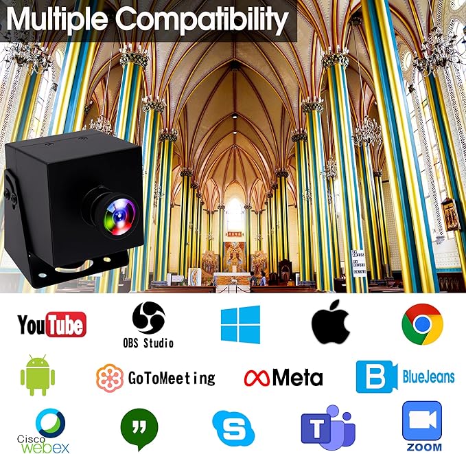 ELP 4K HDMI USB Camera Wide Angle PC Camera for Computer Monitor Simultaneously Output Mini UVC USB2.0 Webcam 2X Digital Zoom H.264 8mp USB Security Camera (110degree no Distortion Lens)