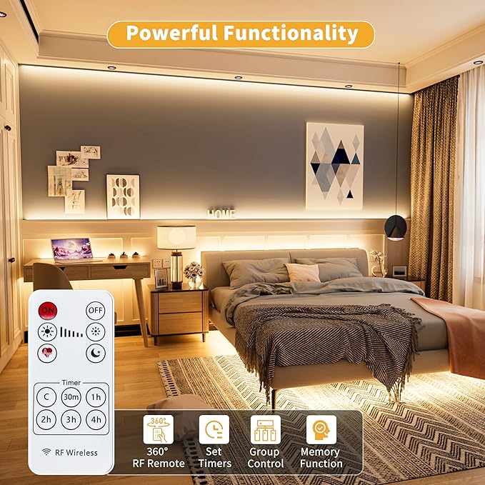 PAUTIX 5V USB COB LED Strip Lights UL-Listed Dotless LED Lights with RF Remote,6.56ft Dimmable 3000K Warm White TV Backlight,Flexible Under Cabinet Tape Lights for Bedroom,Kitchen,Shelves Lighting