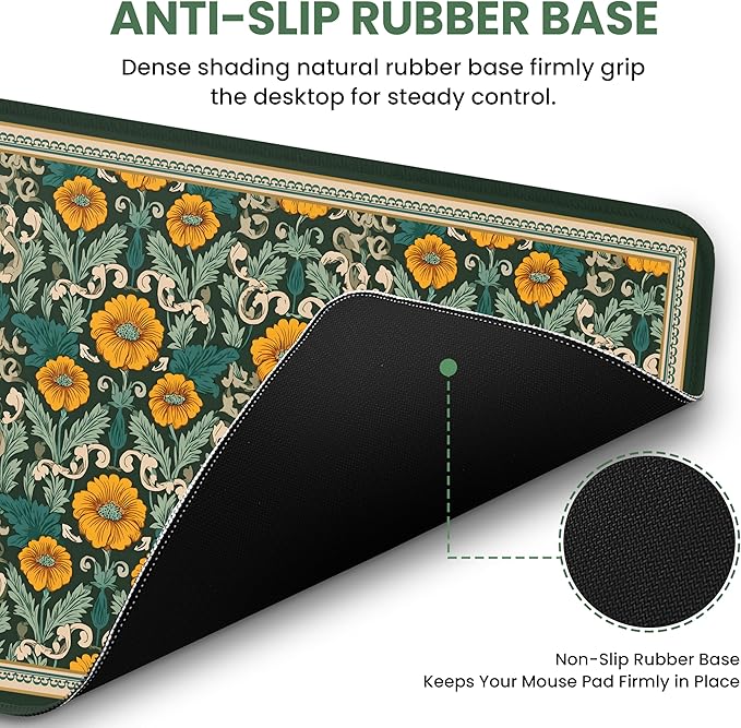 Large Mouse Pad for Desktop, Cute Desk Mat Pad Protector for Work & Gaming, Aesthetic Pretty Anti-Slip Laptop Blotter Cover for Office School Home Supplies, Baroque Bloomfield, 35.4" x 15.7"