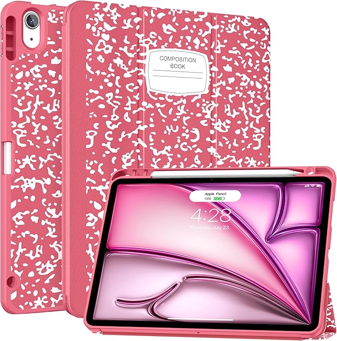 Soke Case for New iPad Air 11 Inch (M4/M3/M2, 2026-2024), iPad Air 5th/4th Generation 10.9 Inch (2020-2022) with Pencil Holder, Soft TPU Back Cover & Auto Sleep/Wake, Book Watermelon