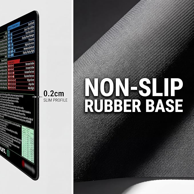 Excel Shortcut Keys Mouse Pad, Extended Large Desk Mat (31.5x11.8 Inch) with Non-Slip Base & Washable Surface for Gaming, Computer, Office Desk