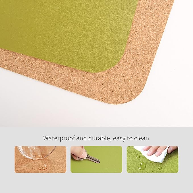 RENMTURE Dual-Sided Mouse Pad, Natural Cork & PU Leather Large Desk Pad for Office and Home Work, Desk Protector Non-Slip, Waterproof, Easy Clean (Olive Green, 23.6" x 13.7")