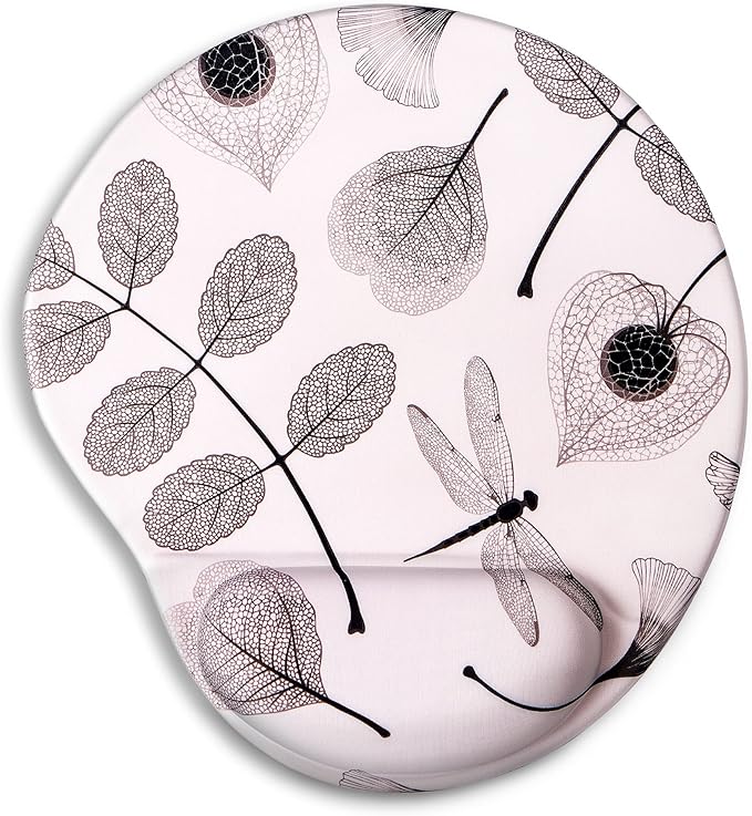 Ergonomic Mouse Pad with Wrist Support Cute Mouse pad with Wrist Rest,Comfortable Mouse Wrist Pad for Office Gaming Home Computers Laptop,Pain Relief with Non-Slip PU Base (Off-White Leaf)