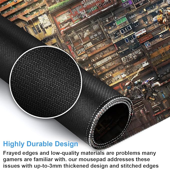 Futuristic Fantasy Mouse Pad, Cyberpunk Style Desk Mat, Extended XL Gaming Mouse Pads, Sci-Fi Computer Pad with Durable Stitched Edges, Non-Slip Washable Office Desktop Decorative Pad 31.5X15.7 Inch