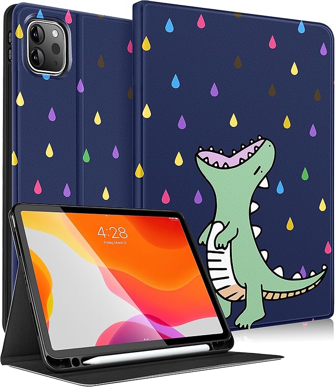 Uppuppy for iPad Air 13 Inch M2/M3, Pro 12.9 Case - Cute Women Kawaii Girls Girly Dino Pencil Holder Folio Cover for Apple Air 13" 2024/2025, Pro 6th/5th/4th/3rd Generation Case